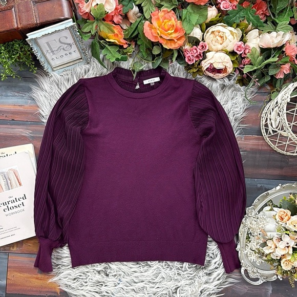 Sioni Tops - Sioni Purple Sweater with Pleated Sleeves